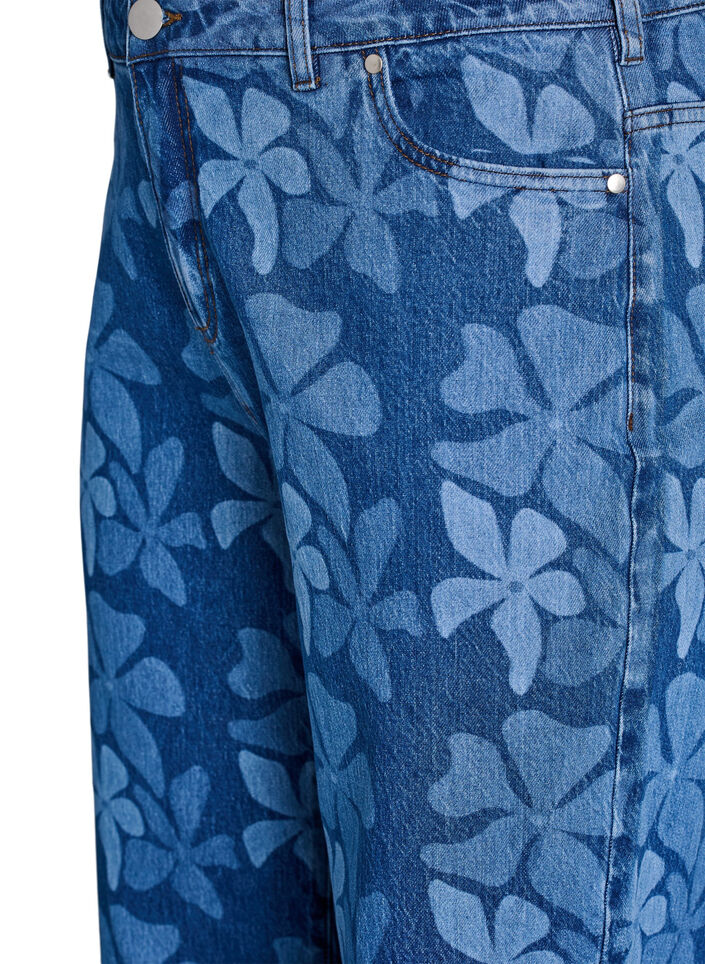 Myra jeans i blomstrete denim med Wide fit, Bl&aring;, Packshot image number 2