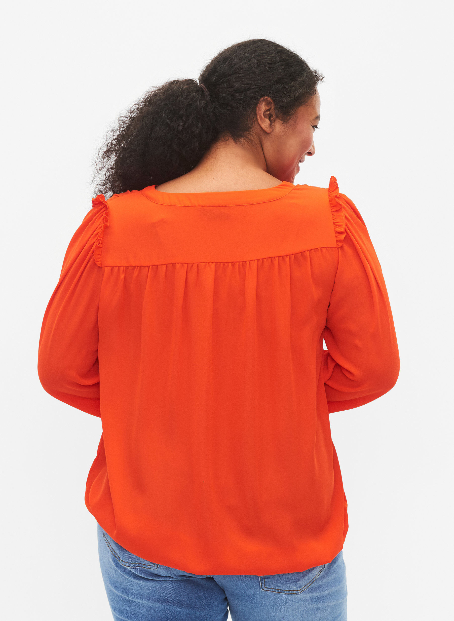 Zizzi Langermet bluse med frynsete detaljer, Orange.com, Model image number 1