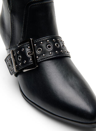 Zizzi Wide fit - Skinn ankelstøvlett med stropp og nagler, Black, Packshot image number 3