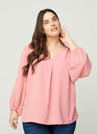 Bluse med puffermer, Brandied Apricot, Model image number 0