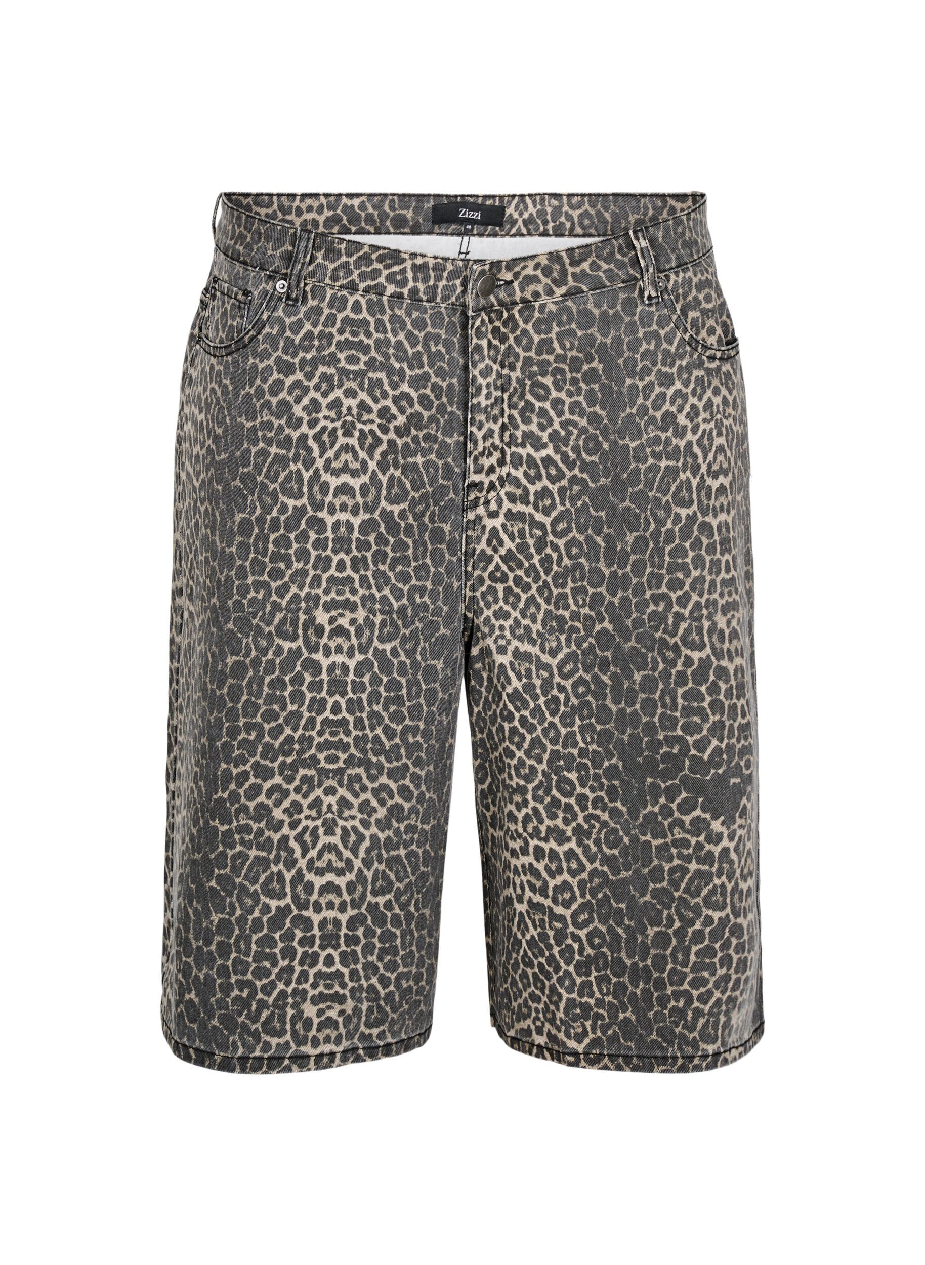Zizzi Leopardm&oslash;nstret denim Bermudashorts, Brun, Packshot image number 0