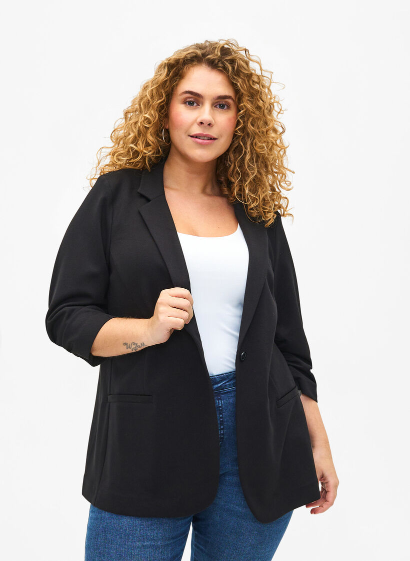 Blazer med 3/4-lange ermer, Black, Model image number 0