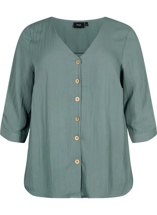 Bluse i viskose med knapper og V-hals, Balsam Green, Packshot image number 0