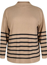 Bluse med høy hals og lange ermer, Sand Mélange stripe