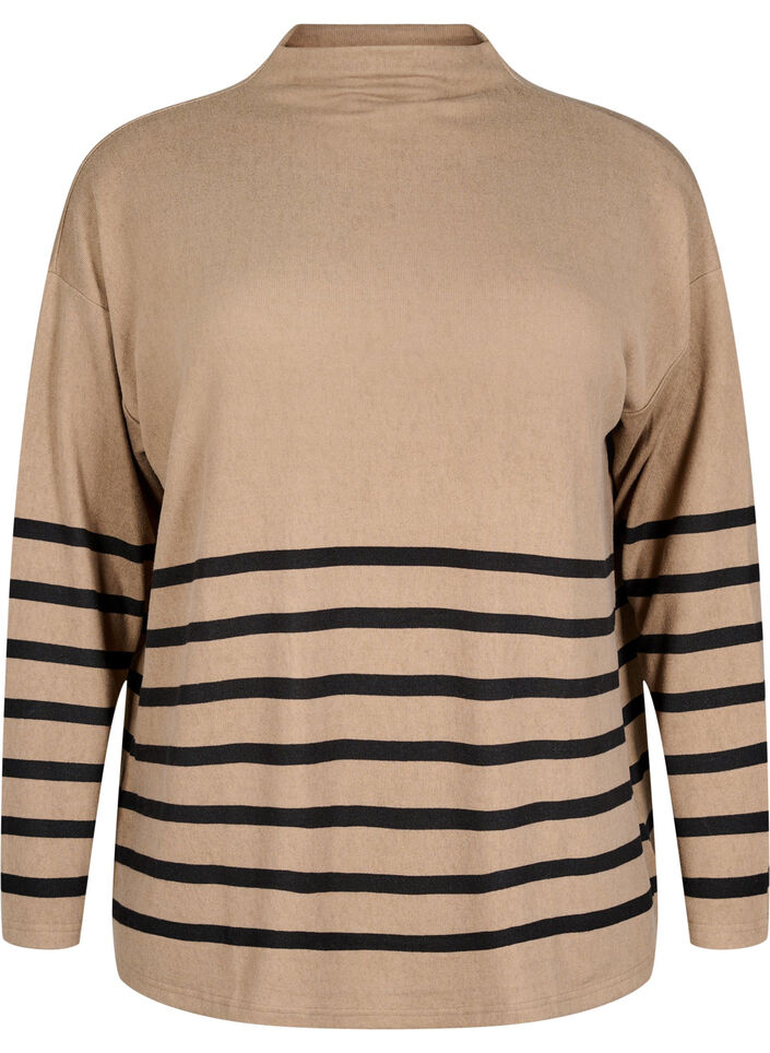 Bluse med høy hals og lange ermer, Beige, Packshot image number 0
