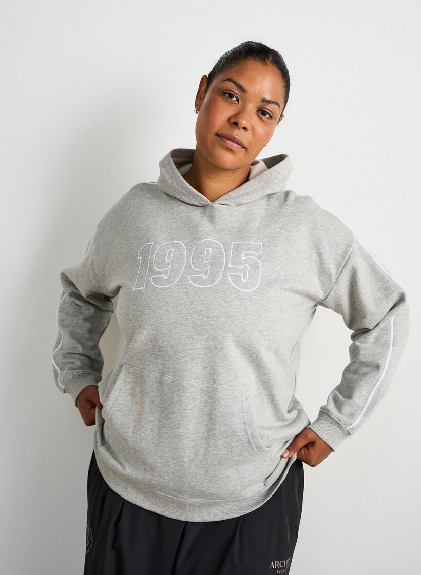 Hettegenser med brodert motiv, Gr&aring;, Model image number 3