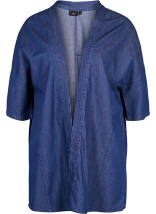 Kimono i denim med 3/4-ermer, Medium Blue Denim, Packshot image number 0