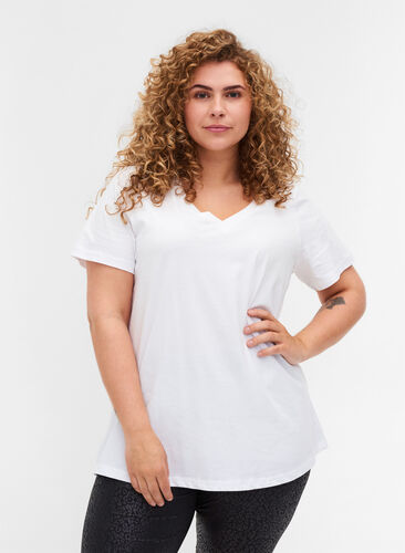 Basic T-skjorter i bomull, 2 stk., Bright White, Model image number 0