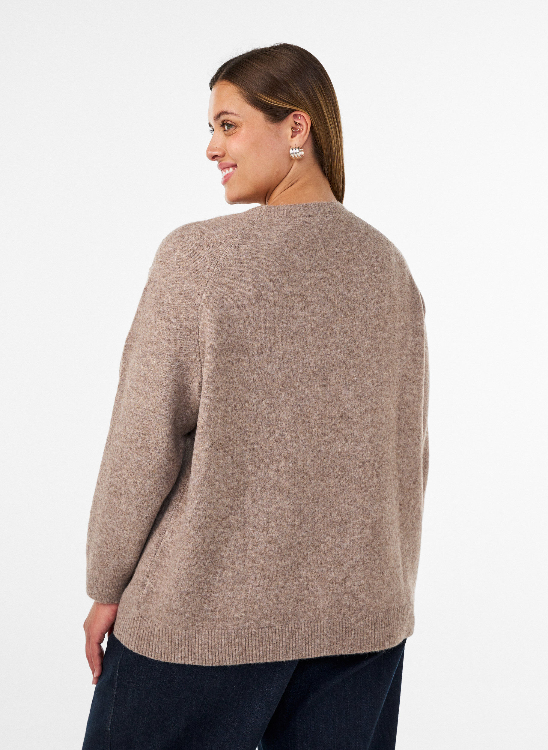 ZizziStrikkebluse med rhinesteiner og nagler, Beige, Model image number 2