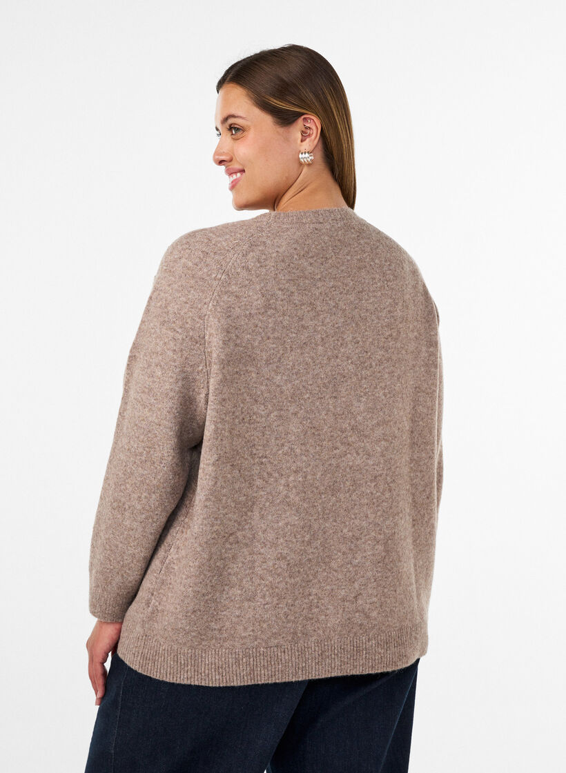 Strikkebluse med rhinesteiner og nagler, Beige, Model image number 2