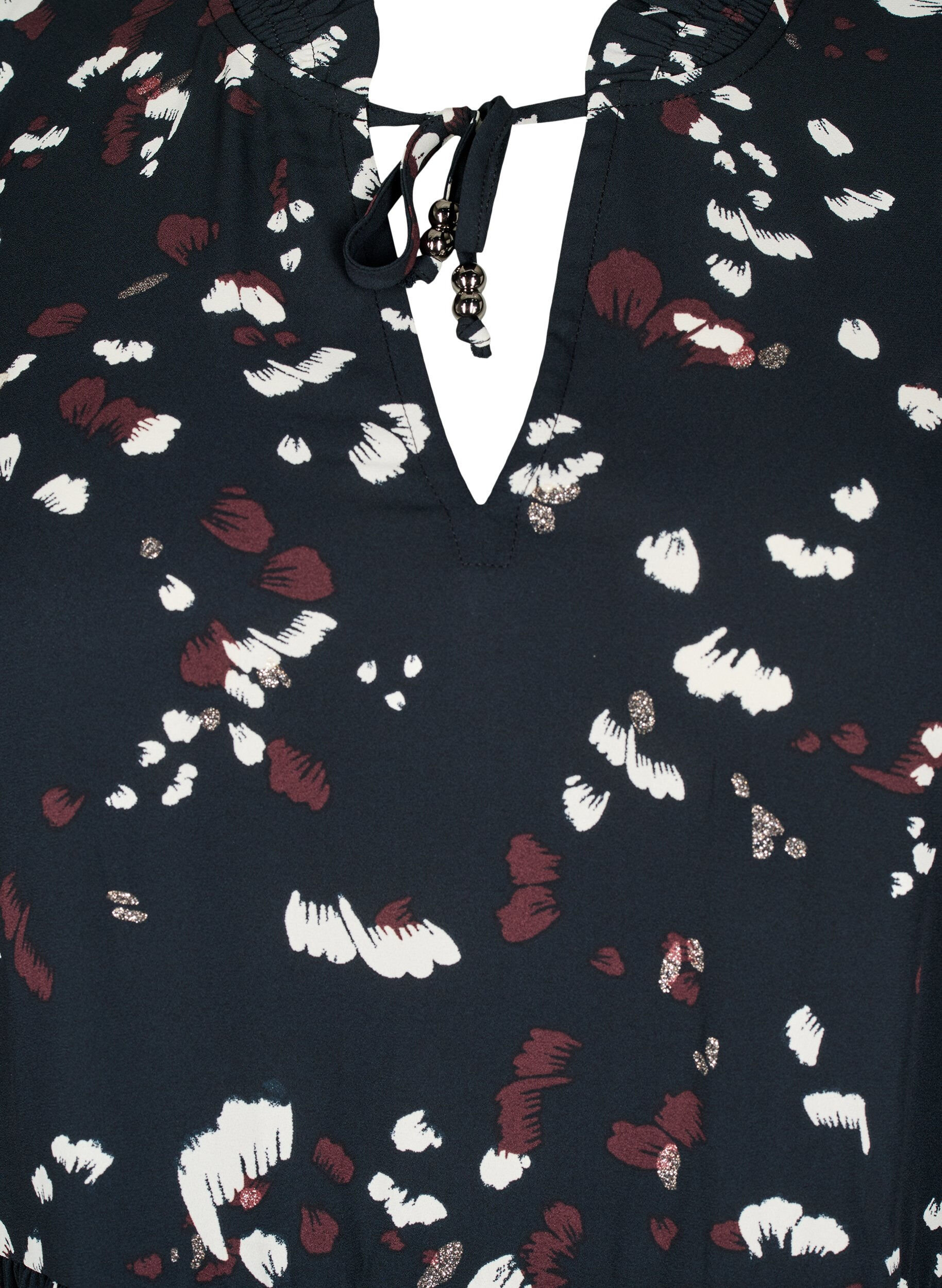 Zizzi Tunika med trykk og rysjekrage, Black AOP Print, Packshot image number 2