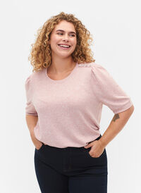 Bluse med korte puffermer, Old Rose Mél, Model