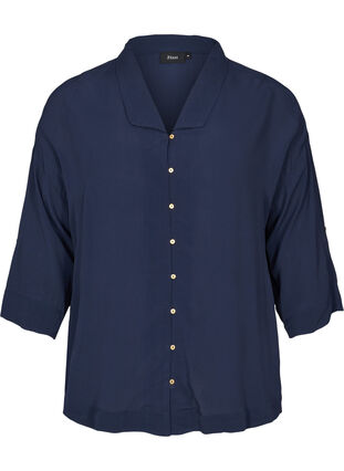 Viskoseskjorte med 3/4-ermer, Navy Blazer, Packshot image number 0