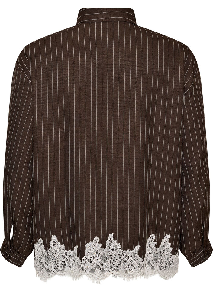 N&aring;lstripet skjorte med blondedetaljer, Brun, Packshot image number 1