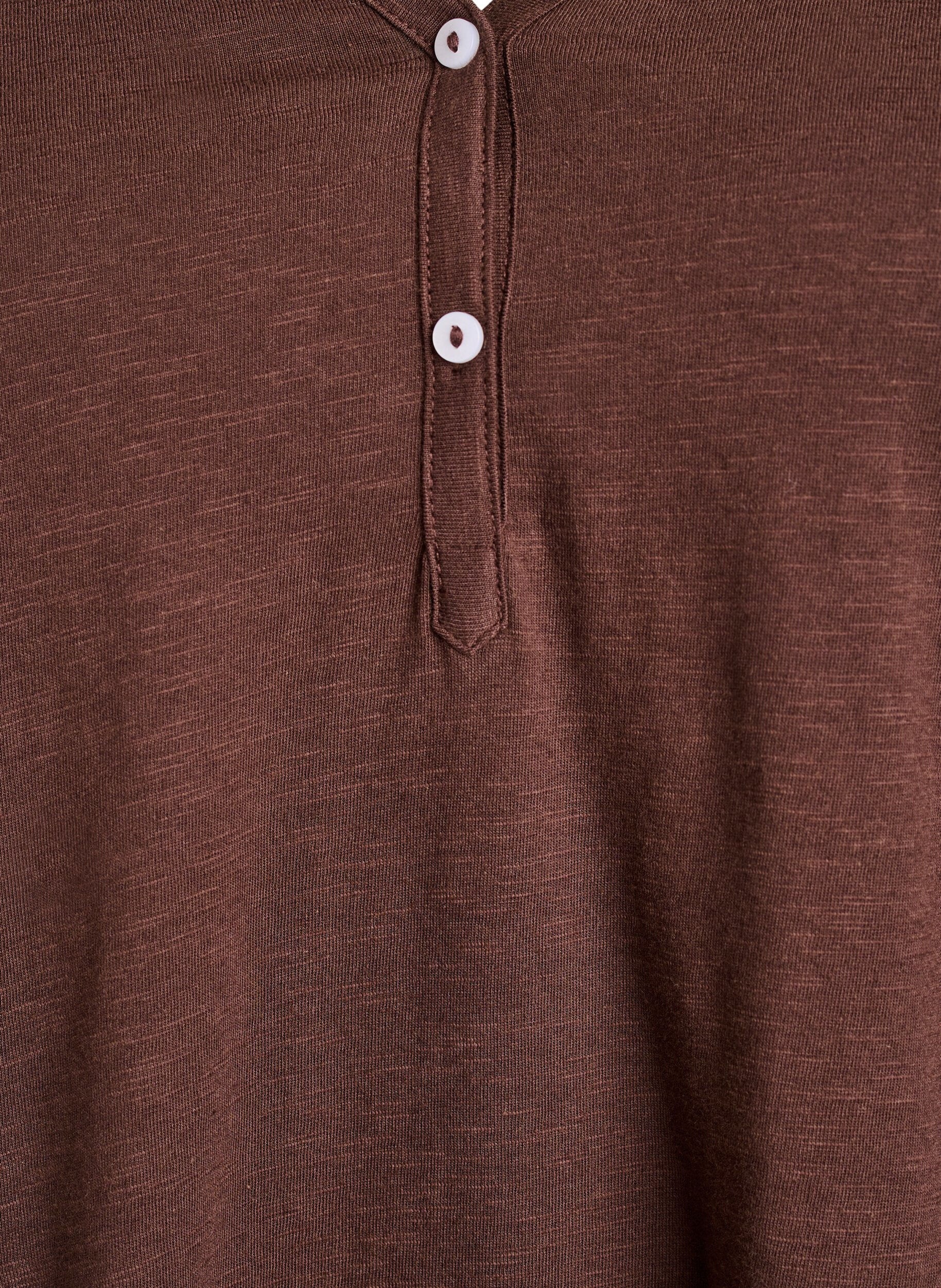 ZizziLangermet t-skjorte med V-hals og knapper, Brun, Packshot image number 2