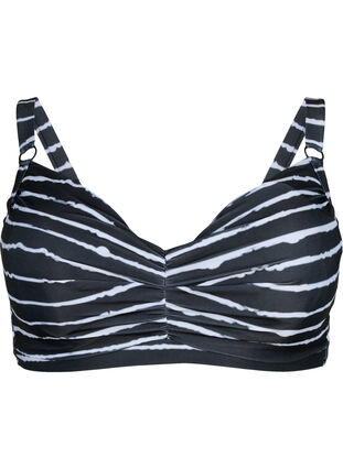 Zizzi Bikini-BH med trykk og bøyle, Black White Stripe, Packshot image number 0