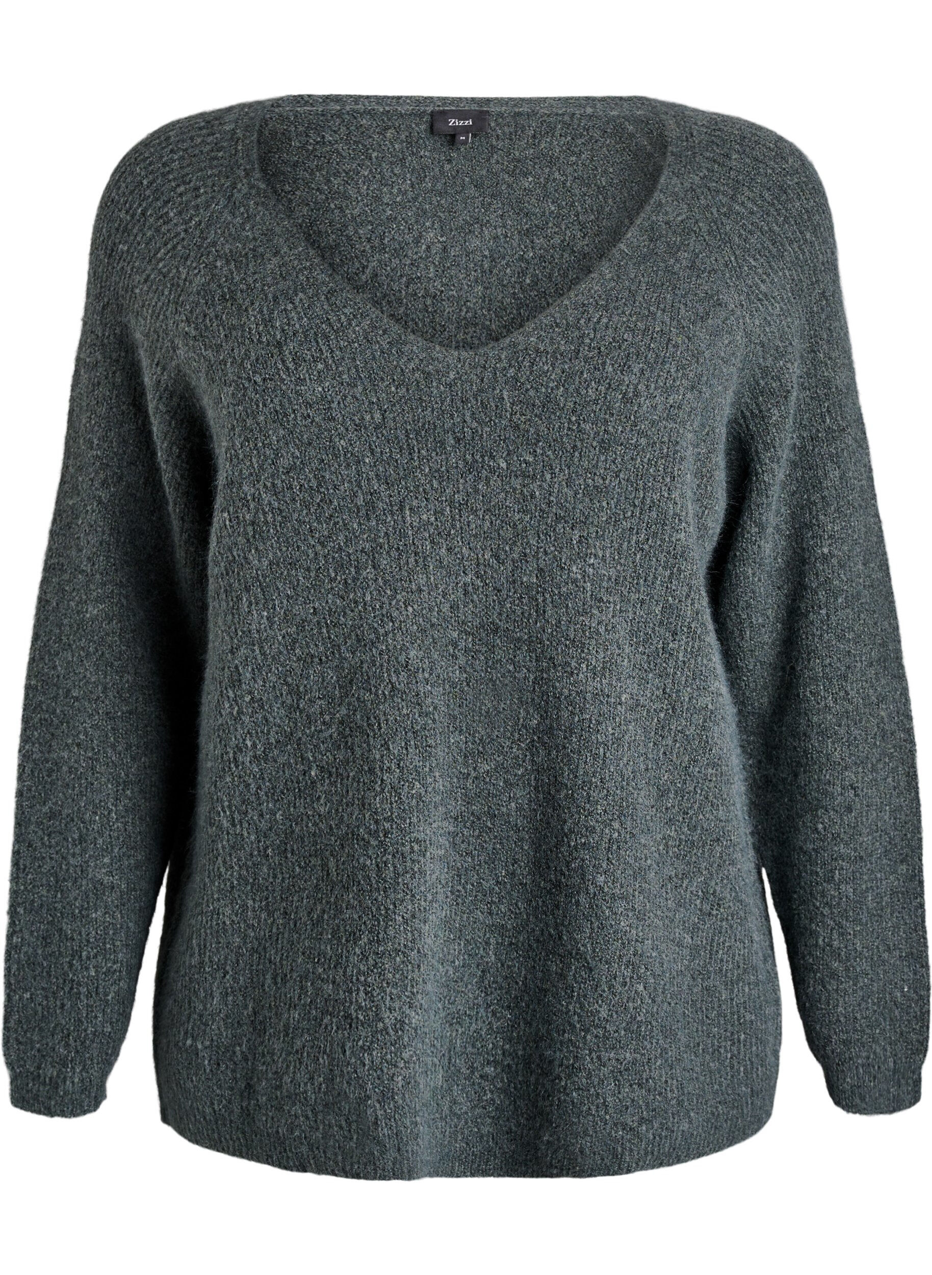 ZizziStrikkebluse med V-hals og raglanermer, Gr&oslash;nn, Packshot image number 0
