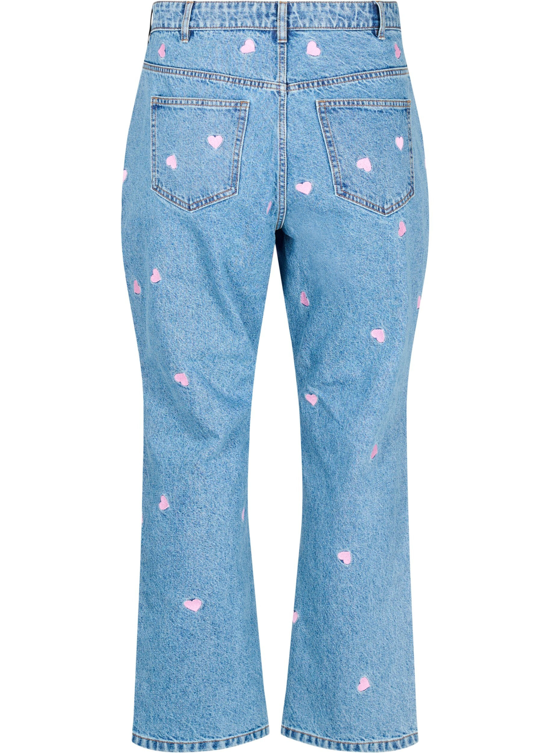 Zizzi H&oslash;y midje Gemma jeans med hjerter, Bl&aring;, Packshot image number 1