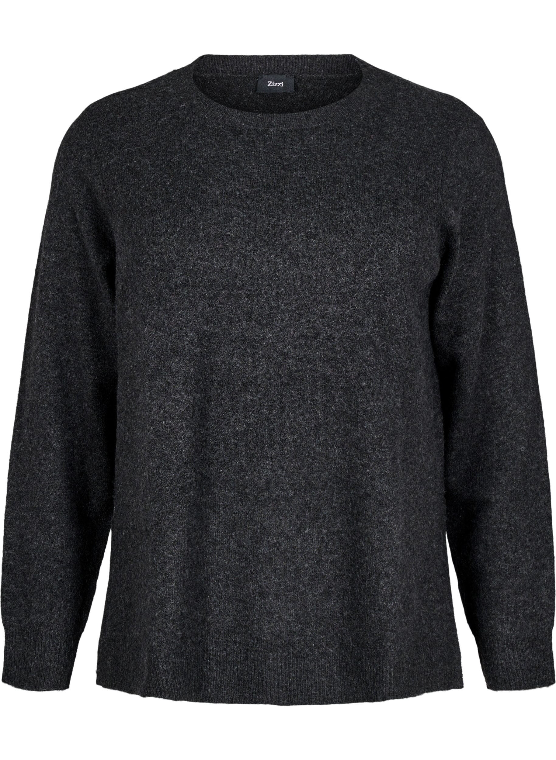 Zizzi Strikket topp med ull og splitter, Dark Grey Melange, Packshot image number 0
