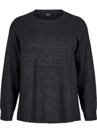 Strikket topp med ull og splitter, Dark Grey Melange