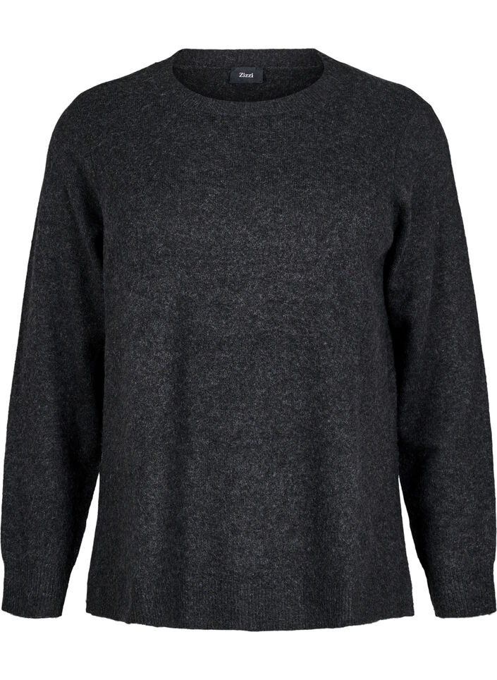 Strikket topp med ull og splitter, Dark Grey Melange, Packshot image number 0