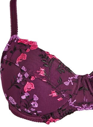 Zizzi Polstret BH med blomsterbroderi, Lilla, Packshot image number 2
