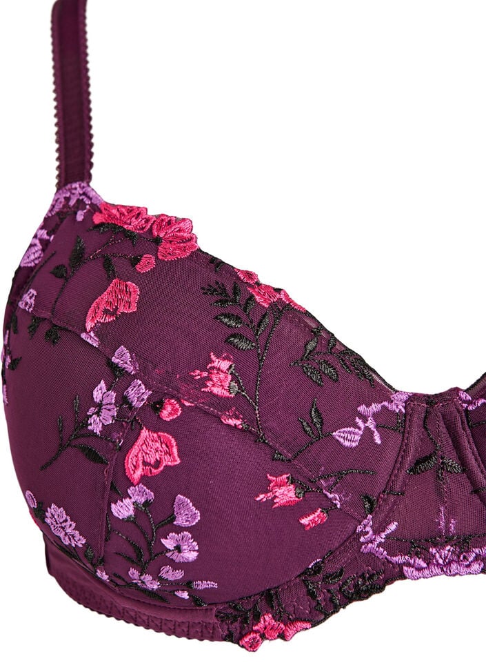 Polstret BH med blomsterbroderi, Lilla, Packshot image number 2