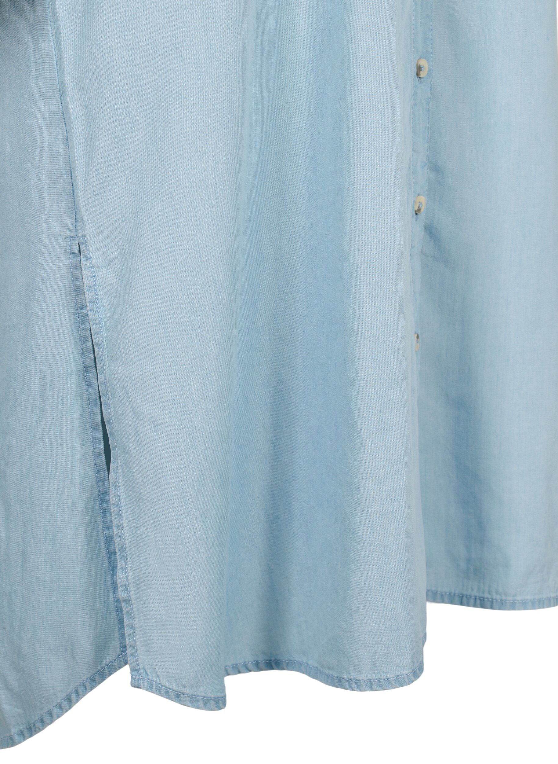 Zizzi Kortermet skjortekjole i lyocell (TENCEL&trade;), Light blue denim, Packshot image number 3