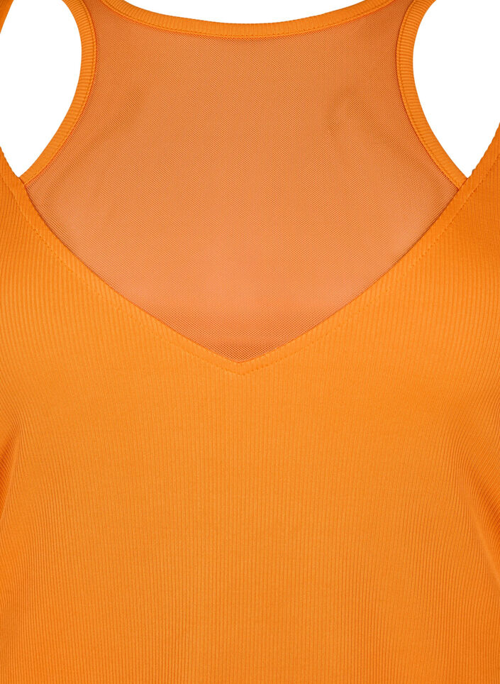 Tettsittende bluse med V-hals og nettingdetaljer, Vibrant Orange, Packshot image number 2