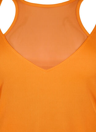 Tettsittende bluse med V-hals og nettingdetaljer, Vibrant Orange, Packshot image number 2