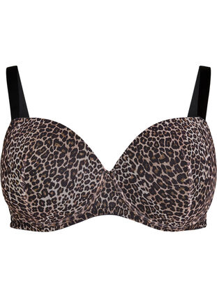 Zizzi Formstøpt BH med leopardmønstret mesh, Brun, Packshot image number 0