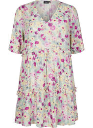 Kort sommerkjole med blomstertrykk, Cloud Dancer FL AOP