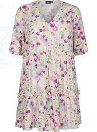 Kort sommerkjole med blomstertrykk, Vanilje Kort sommerkjole med blomstertrykk