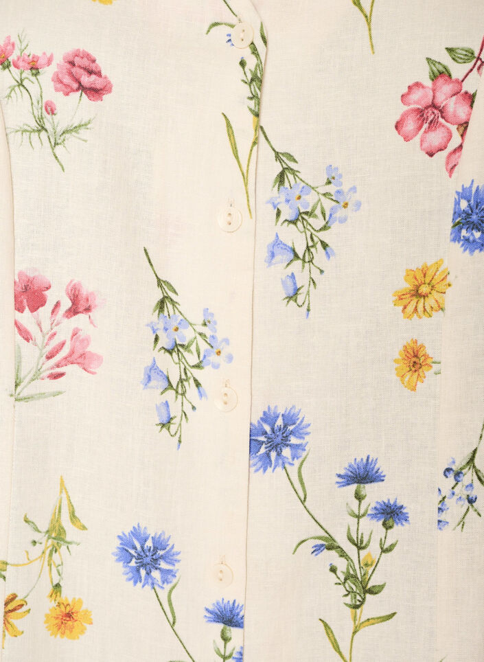 Midikjole i lin og viskose med volangermer, Beige, Packshot image number 2