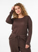 &Oslash;kologisk bomulls pyjamatopp med hullbroderi, Brun, Model image number 0