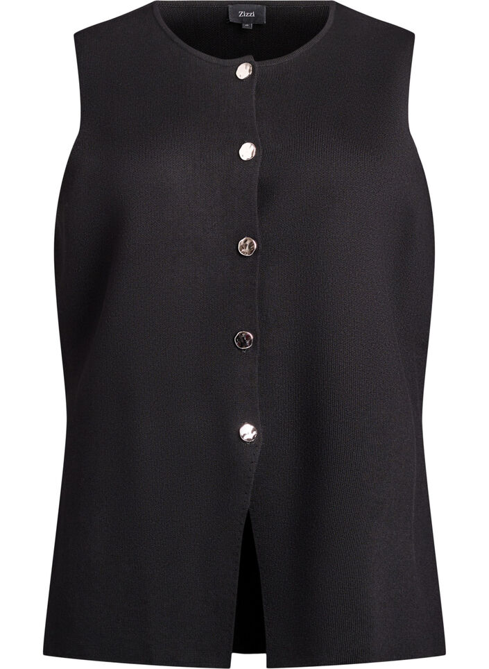 Ermel&oslash;s strikkevest med dekorative knapper, Svart, Packshot image number 0