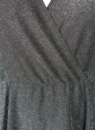 Glitterkjole med omslagsutseende og lange ermer, Black Silver, Packshot image number 2