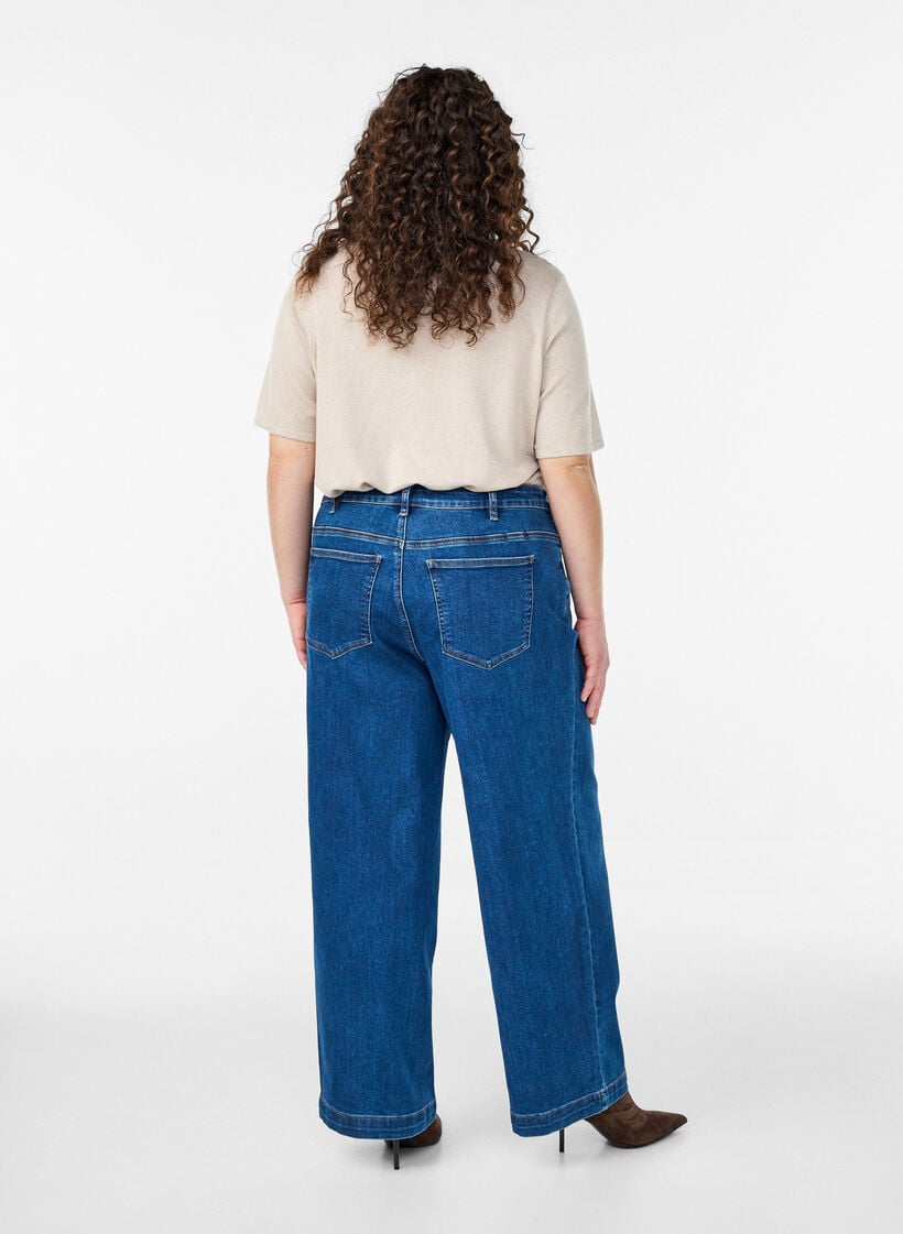 Kiana jeans med Straight fit og h&oslash;y midje, Bl&aring;, Model image number 1
