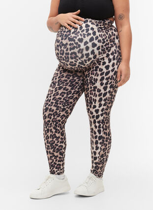 Leggings til gravide med leopardmønster, Black Leo AOP, Model image number 2