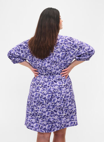 Kjole med knapper og 3/4-ermer, Purple AOP, Model image number 1