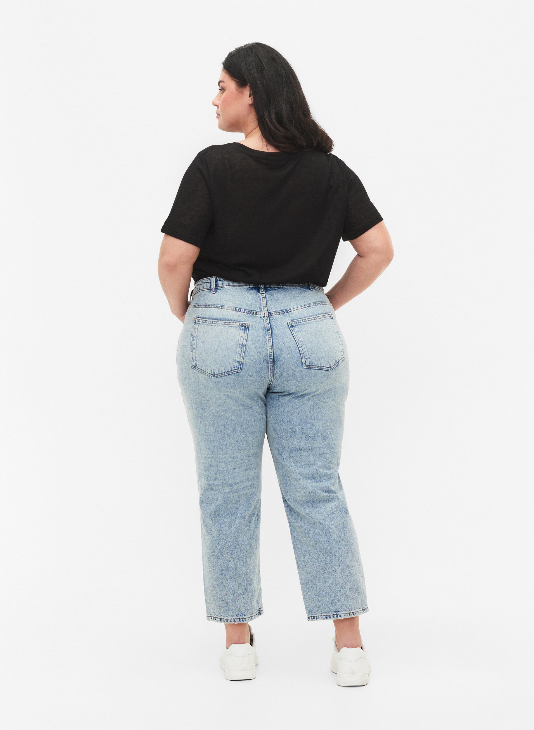 Zizzi Cropped Vera jenas med nagler, Light blue denim, Model image number 1
