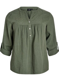 Bluse i bomullsmuslin med broderi anglaise, Thyme