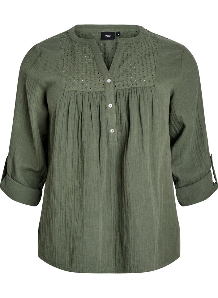 Lyseblå broderi anglaise bomuldsbluse med rynk fra Privatsachen main image 0