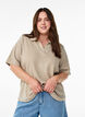 Jerseybluse med krage og korte ermer, Brun, Model image number 0