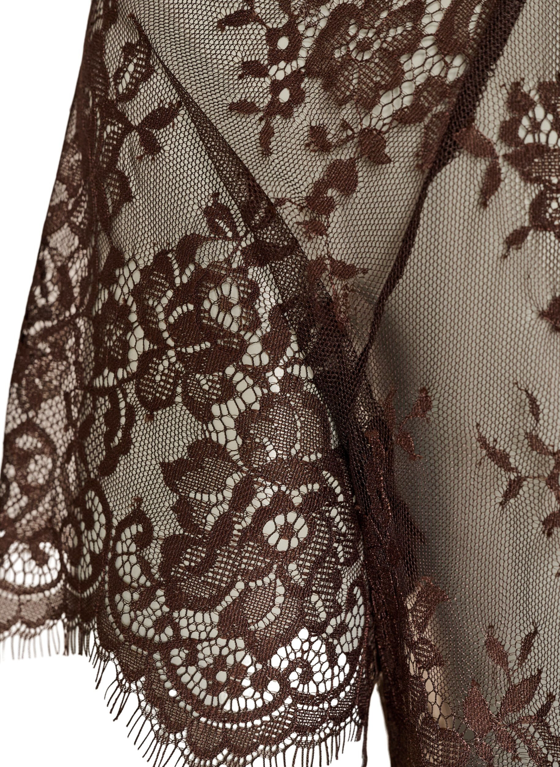 ZizziKortermet bluse med blonder og knyting, Brun, Packshot image number 3