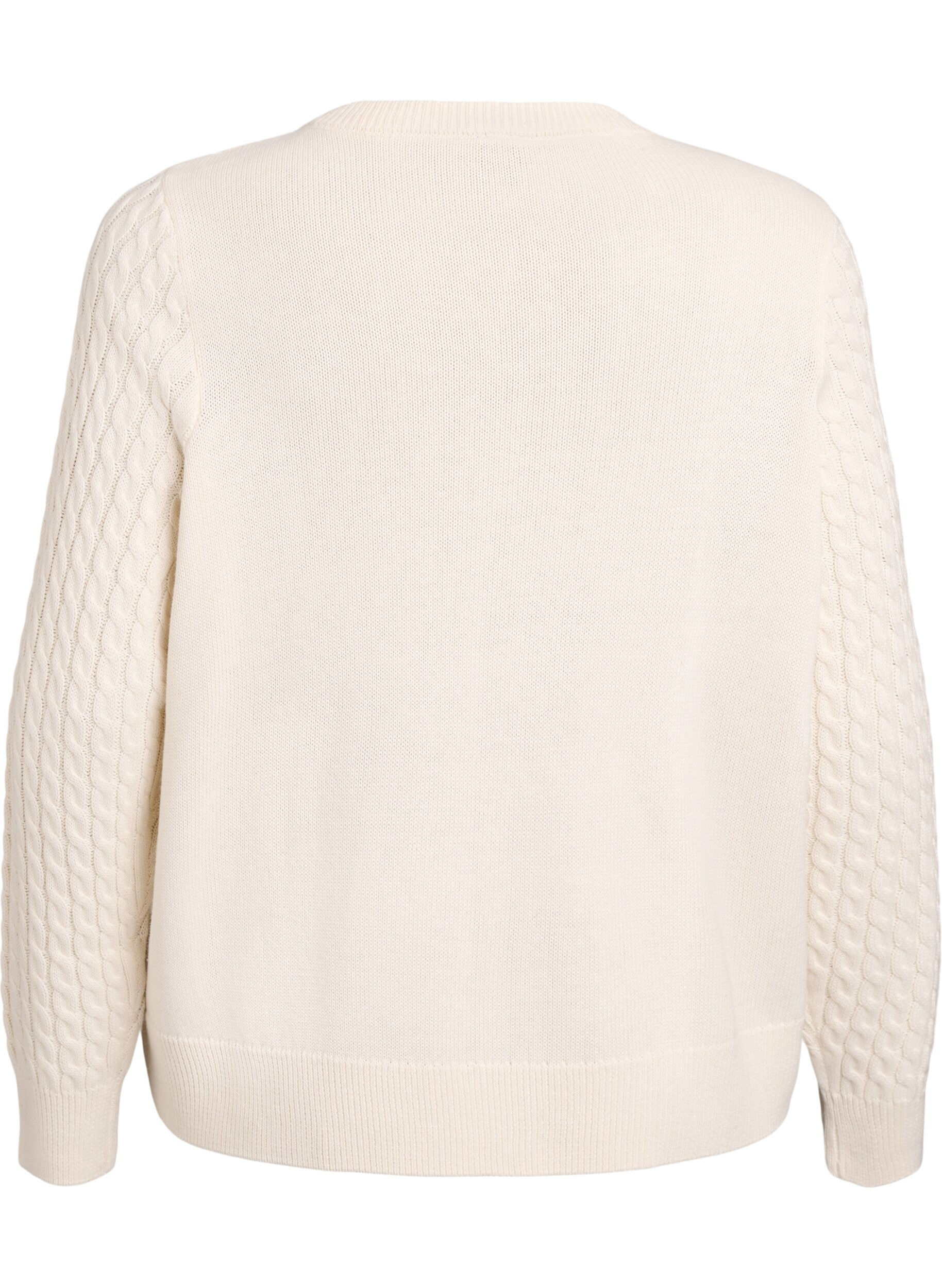ZizziFlettestrikket cardigan med gullfargede knapper, Vanilje, Packshot image number 1