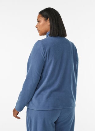 Zizzi Fleecetopp med glidelås og høy krage, Blå, Model image number 2
