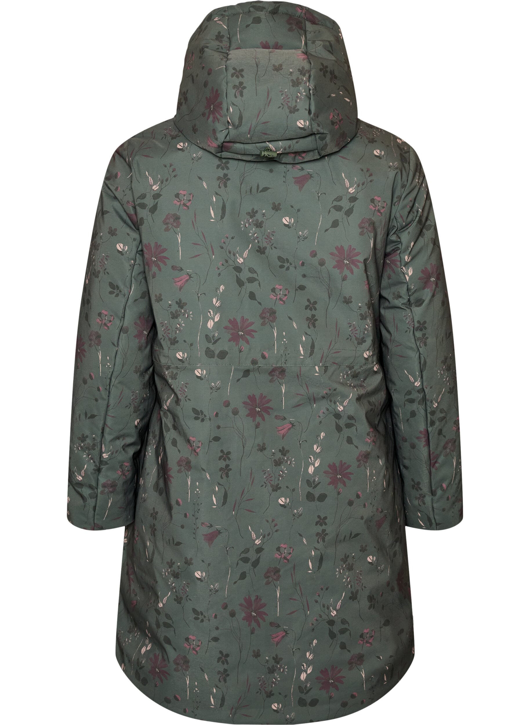 ZizziPolstret vinterjakke med blomstertrykk, Gr&oslash;nn, Packshot image number 1