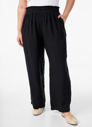 Zizzi Løse bukser i lin og viskose, Black Solid, Model image number 2