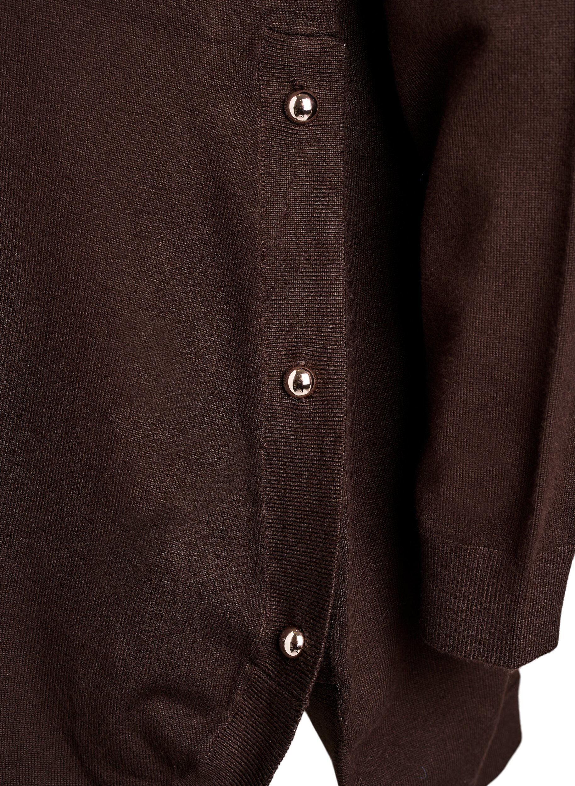 ZizziStrikkebluse med knapper i sidene, Brun, Packshot image number 3